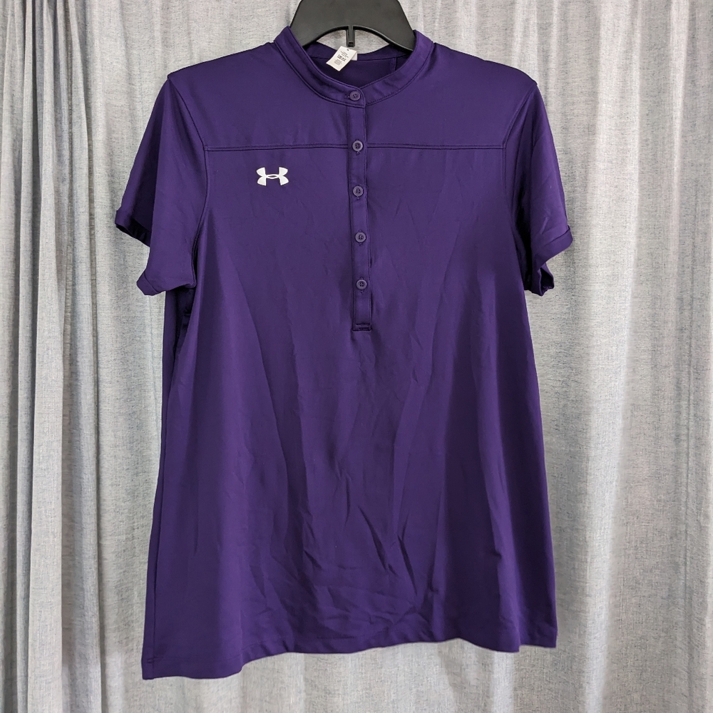 Under Armour Heat Gear Polo Womens M Loose Purple Short Sleeve Golf Sporty